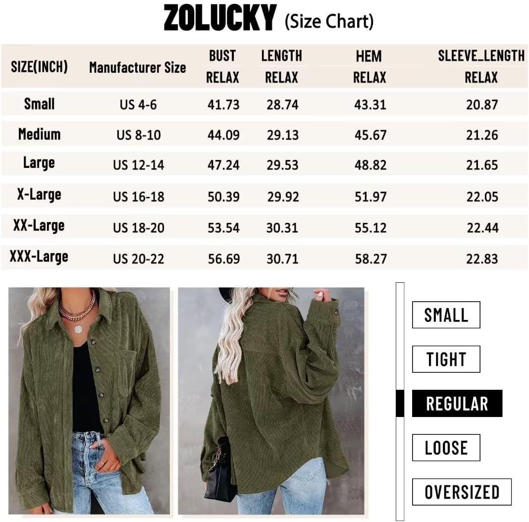 ZOLUCKY Womens Casual Plus Size Shacket Jacket Long Sleeve Button Down Shirts Blouses Tops