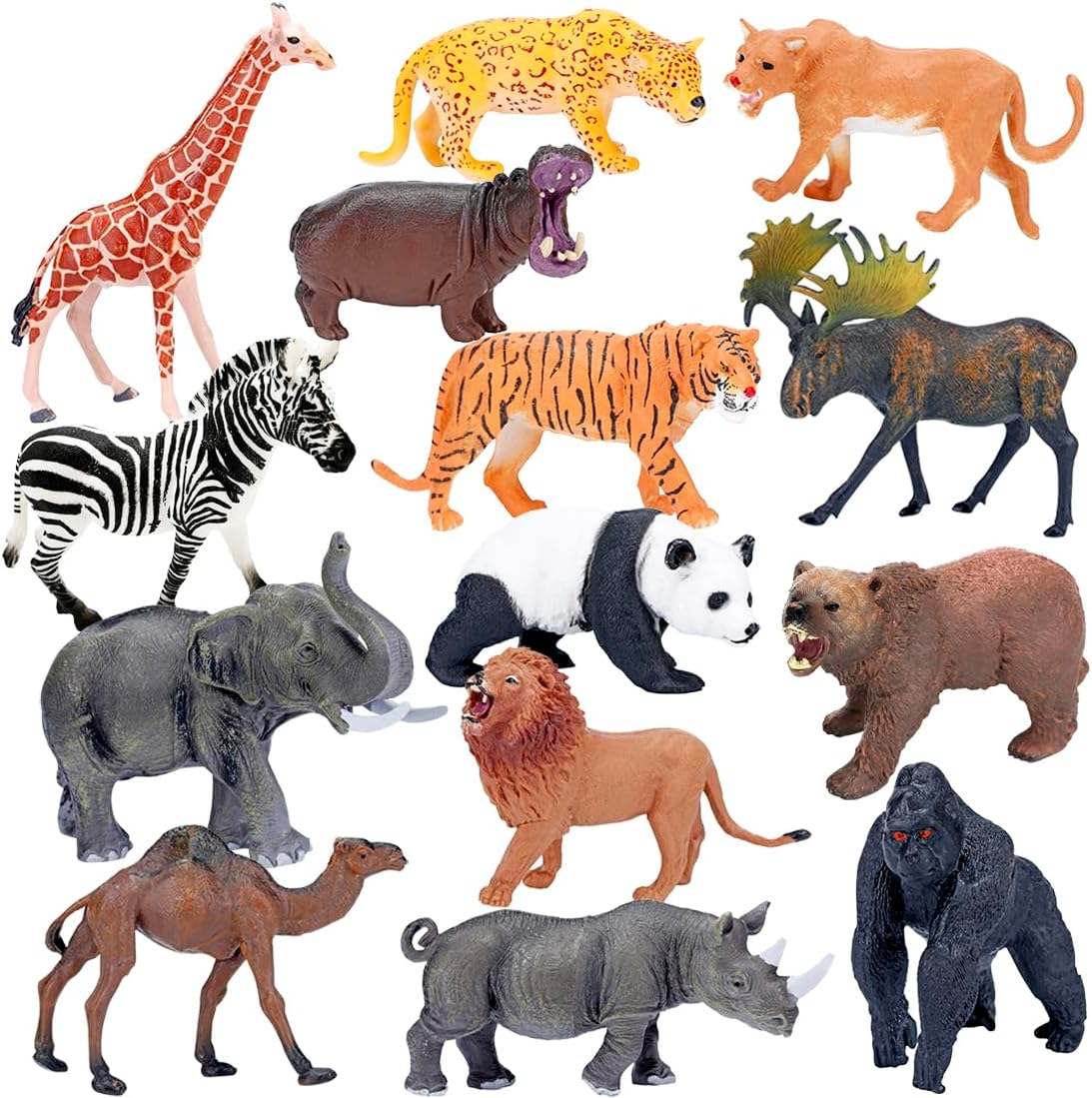 BOLZRA Safari Animals Figures Toys, Realistic Jumbo Wild Zoo Animals Figurines Plastic African Jungle Animals Playset for Kids Toddlers, 14 Piece Gift Set