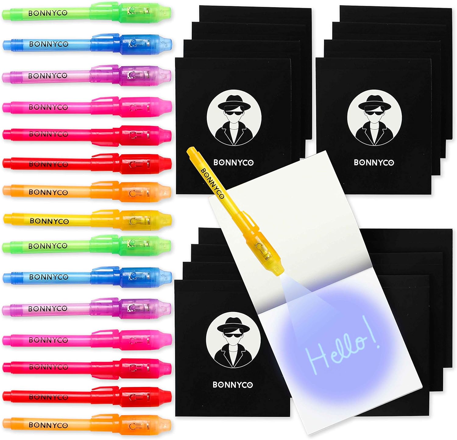 BONNYCO Invisible Ink Pen and Notebook, Pack of 16 Party Favors for Kids Birthday | Spy Pen Party Supplies, Pinata Stuffers, Prizes for Kids | Magic Pen Birthday Party Favors, Prizes for Students