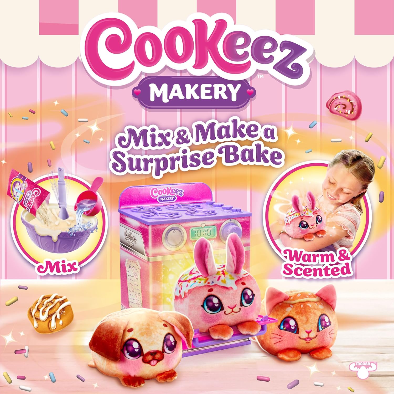 COOKEEZ MAKERY Cinnamon Treatz Oven. Mix  Make a Plush Best Friend! Place Your Dough in The Oven and Be Amazed When A Warm, Scented, Interactive, Friend Comes Out! Which Will You Make?