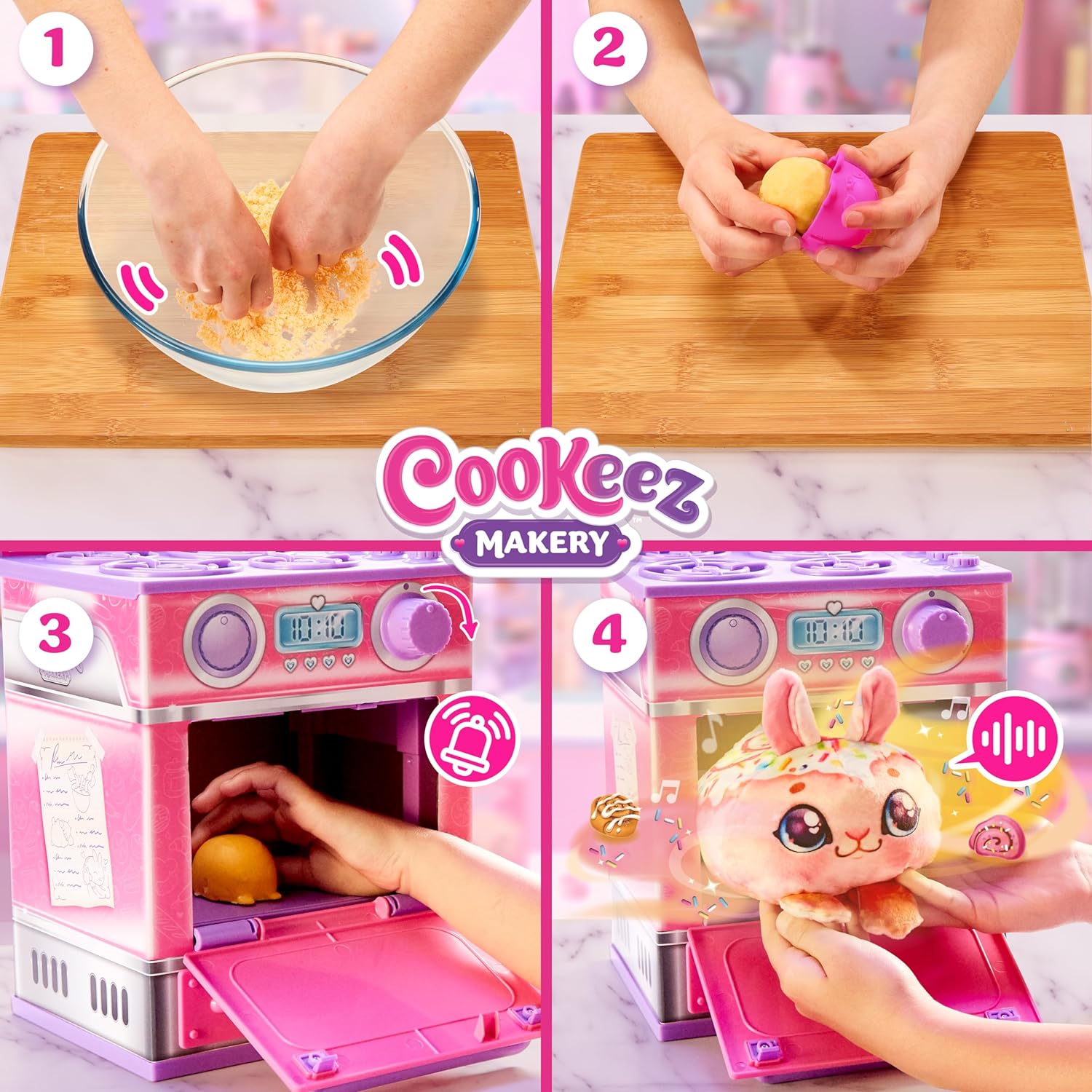 COOKEEZ MAKERY Cinnamon Treatz Oven. Mix  Make a Plush Best Friend! Place Your Dough in The Oven and Be Amazed When A Warm, Scented, Interactive, Friend Comes Out! Which Will You Make?