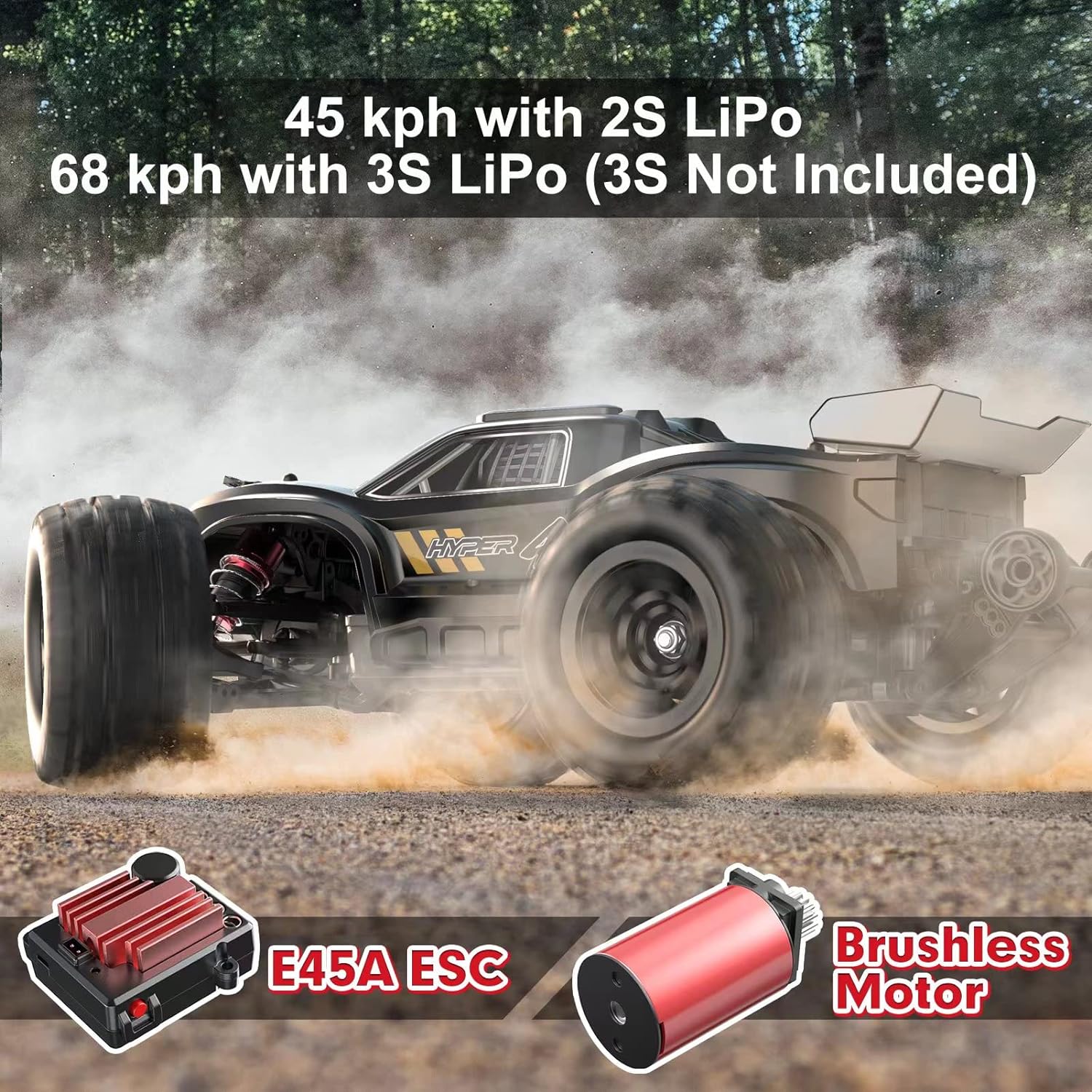 HYPER GO H16BM 1/16 RTR Brushless Fast RC Cars for Adults, Max 42mph Electric Off-Road RC Truck, High Speed RC Car 4WD Remote Control Car with 2 Lipo Batteries for Adult, Compatible with 3S Lipo