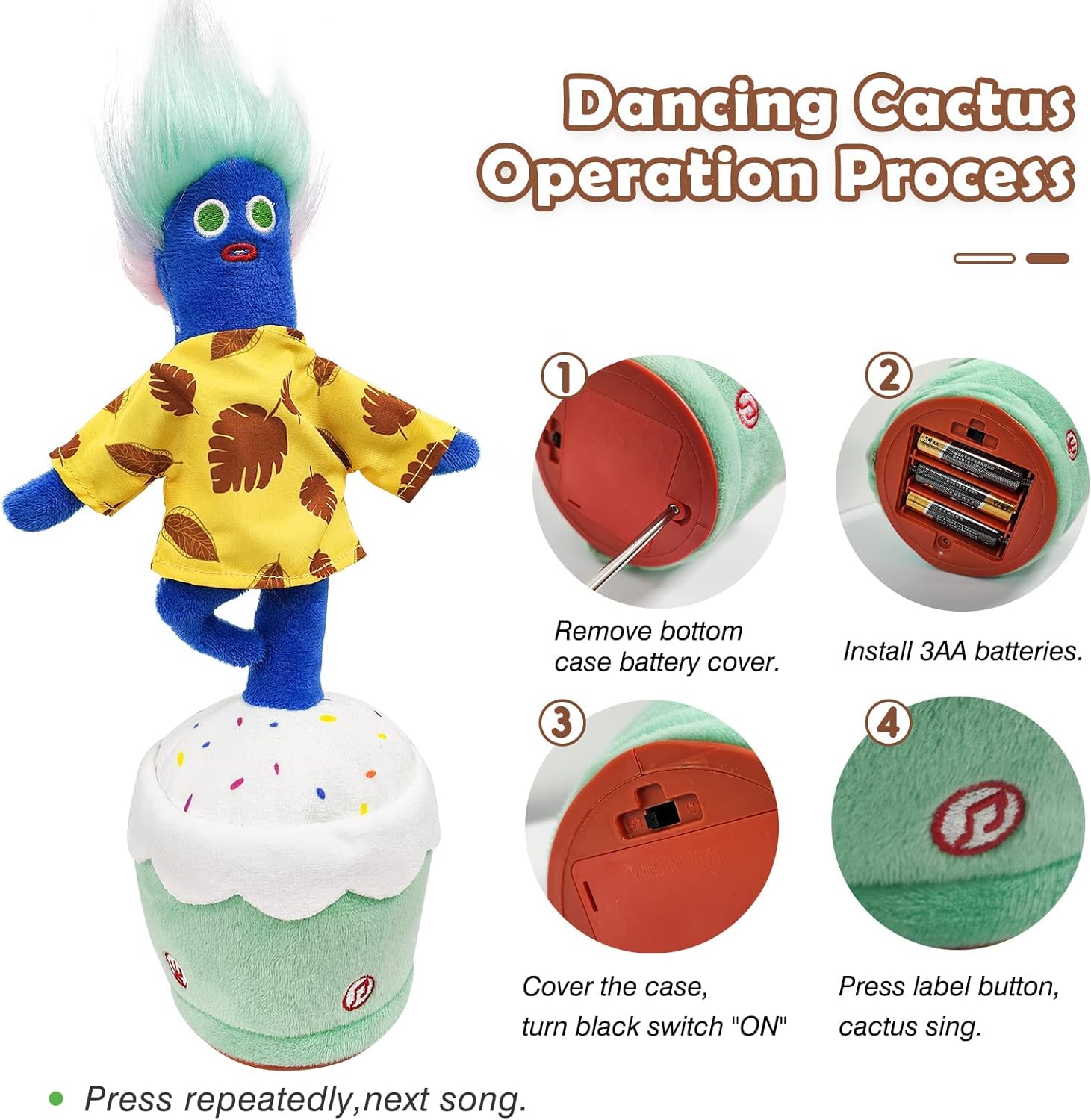 Kids Dancing Talking Cactus Toys for Baby Boys and Girls, Singing Mimicking Recording Repeating What You Say Sunny Cactus Electronic Light Up Plush Toy with 120 English Songs Smart Toy