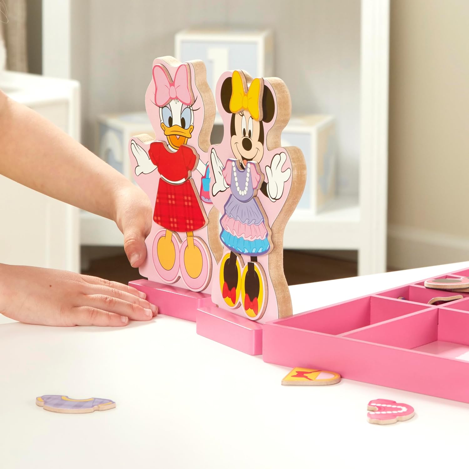 Melissa  Doug Disney Minnie Mouse and Daisy Duck Magnetic Dress-Up Wooden Doll Pretend Play Set (40+ pcs) - Toys, Dress Up Dolls For Preschoolers And Kids Ages 3+