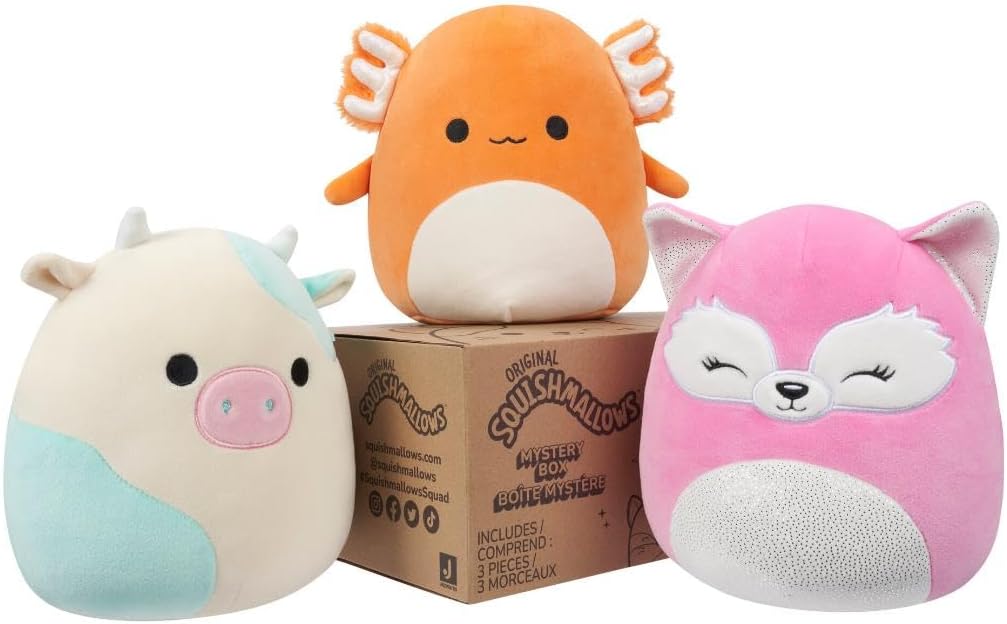 Squishmallows Official Kellytoy 8 Plush Mystery Pack - Styles Will Vary in Surprise Box That Includes Three 8 Plush