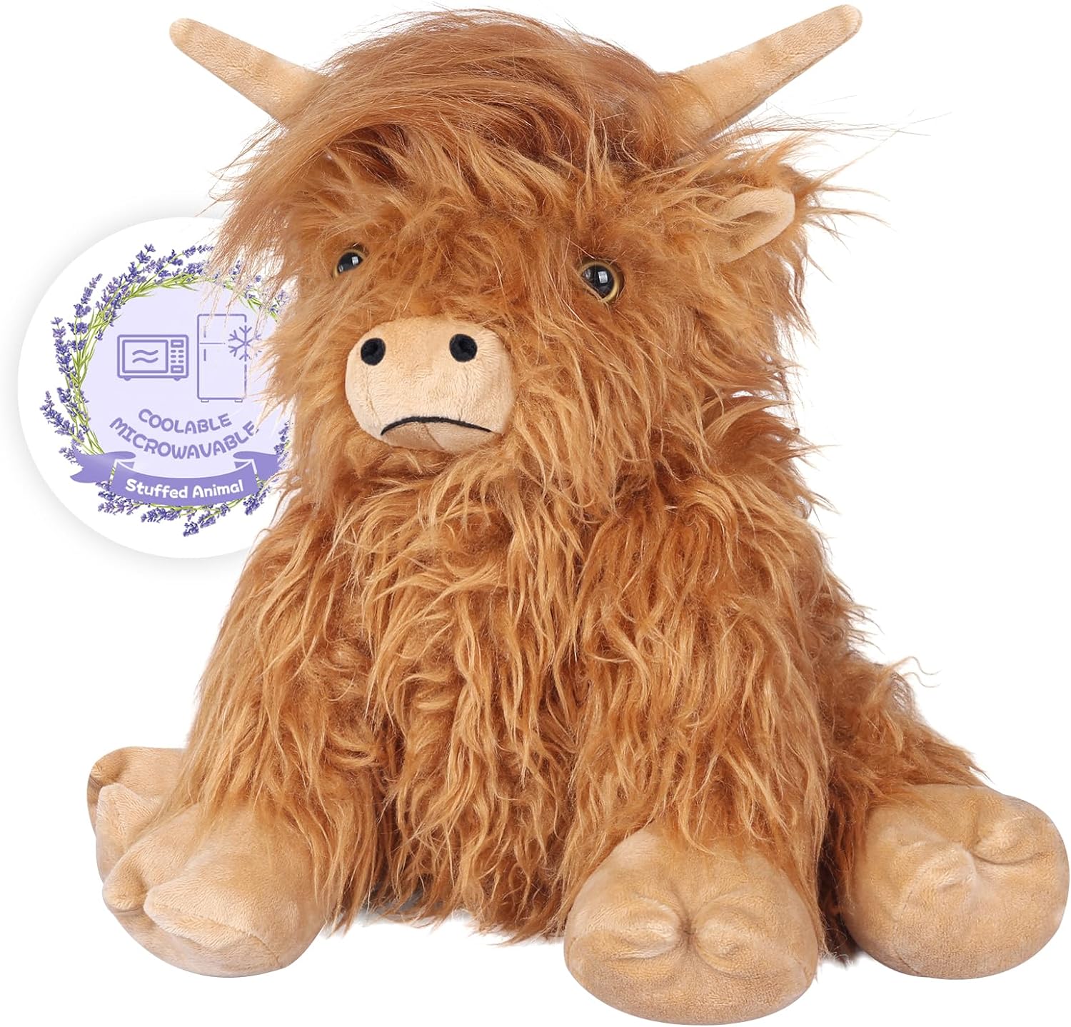 SuzziPals Highland Cow Stuffed Animals, Microwavable Stuffed Animals Heating Pad for Cramps and Pain Relief, Lavender Scented Highland Cow Plush for Stress Relief, Cute Stuffed Cow Gifts Plush Toys