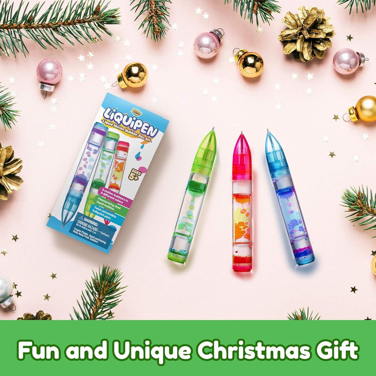 Yoya Liquipen - Liquid Motion Bubbler Pens Sensory Toy (3 Pack) - Writes Like a Regular Pen - Colorful Timer Pens Great for Stress and Anxiety Relief - Cool Fidget Toys for Kids and Adults